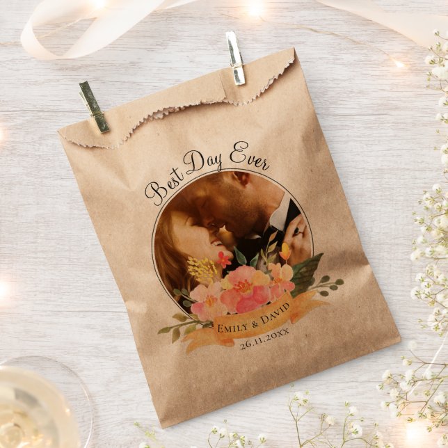 Floral Best Day Ever Photo Thank You Wedding Party Favor Bag (Clipped)