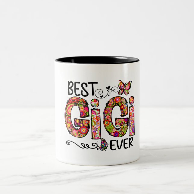 Floral Best Gigi Ever  Two-Tone Coffee Mug (Center)