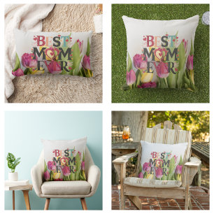 Floral Best Mom Ever Modern Hearts And Flowers Lumbar Pillow