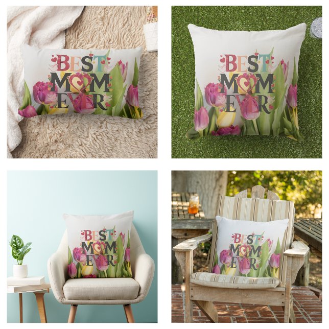 Floral Best Mom Ever Modern Hearts And Flowers Lumbar Pillow (Floral Best Mom Ever Modern Hearts And Flowers Pillow)