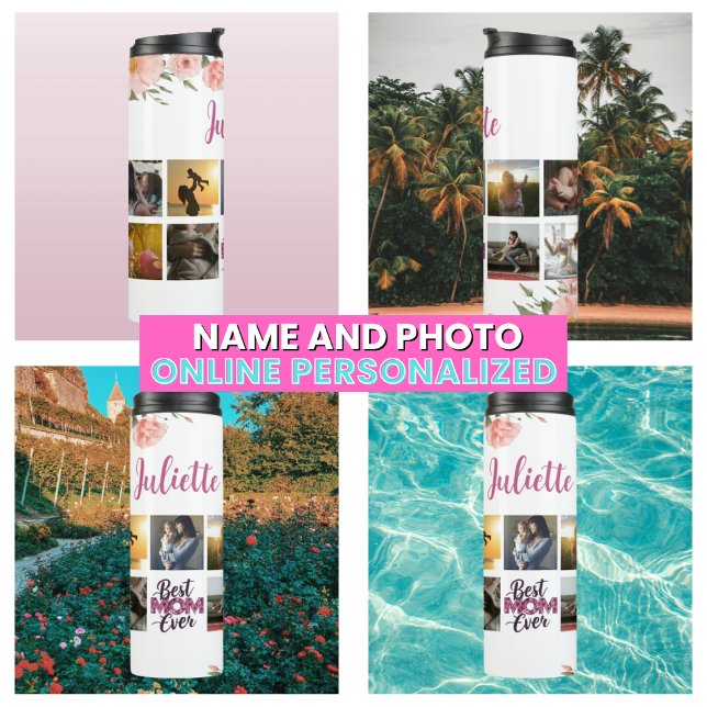 Floral Best Mom Ever Mother Photo Collage Thermal Tumbler (Floral Best Mom Ever Mother Photo Collage Thermal Tumbler
)
