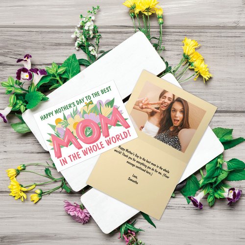 Floral Best Mom in the World Mothers Day Holiday Card