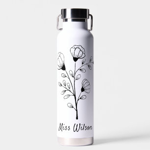 Floral Best Teacher Ever Personalized Gift Water Bottle