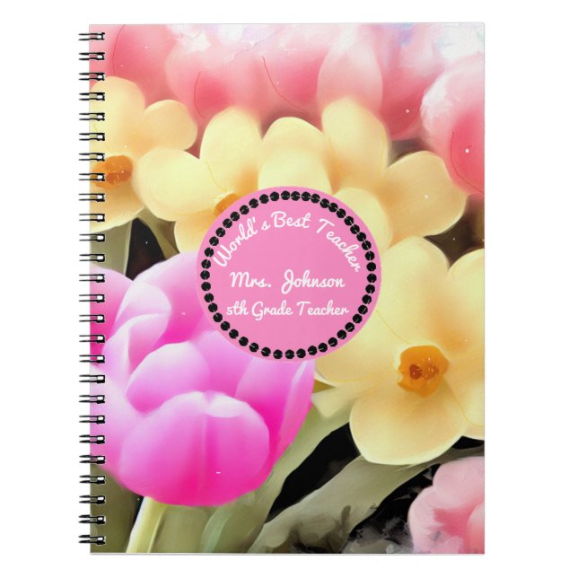 Floral Best Teacher Personalized  Notebook (Front)