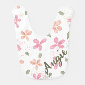 Floral bib Cloth with Watercolor Flowers & Name