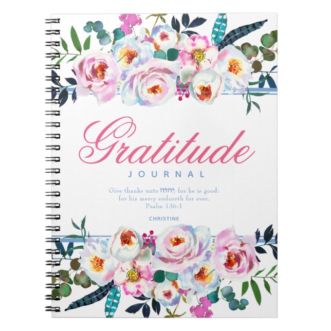 Floral Bible Quote Named Pink Gratitude Journal (Front)