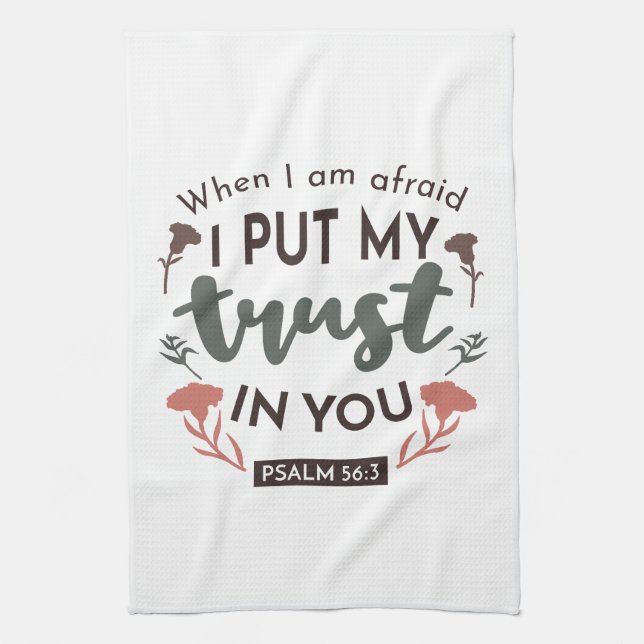 Floral Bible Verse Art 'I Put My Trust in You' Kitchen Towel (Vertical)