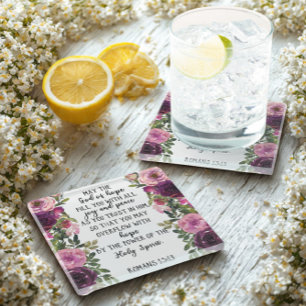 Floral Bible verse Glass Coaster