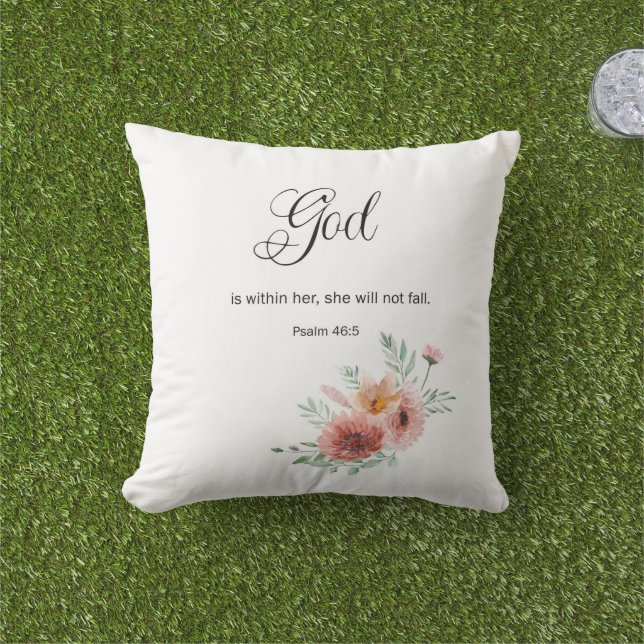 Floral Bible Verse  Outdoor Pillow (Grass)