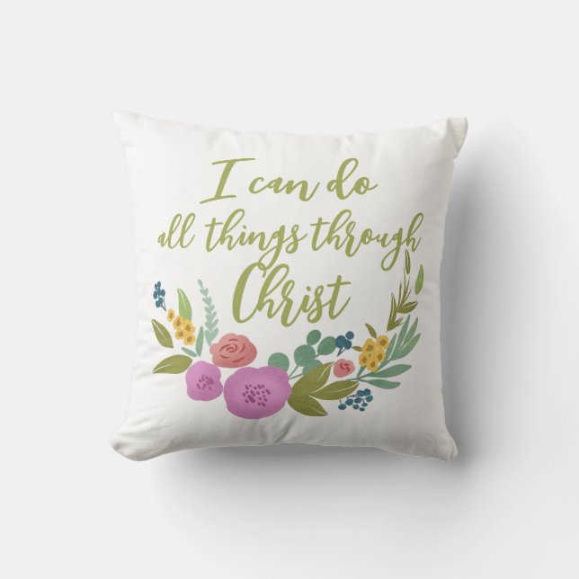Floral bible verse Philippians 4:13 Throw Pillow (Front)