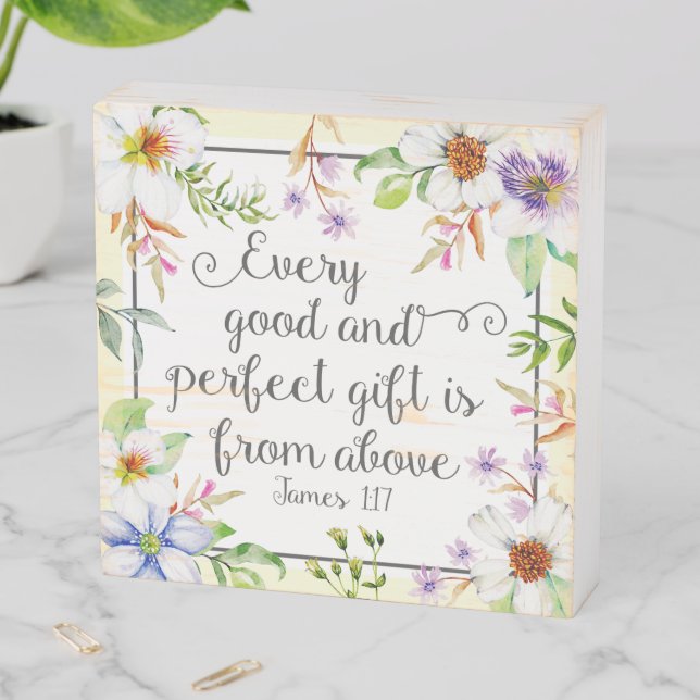 Floral Bible Verse Wood Sign | James 1:17 (In Situ Horizontal)