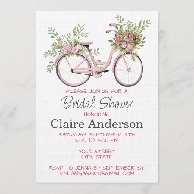 Floral Bicycle Bridal Shower Invitation, Invitation (Front)