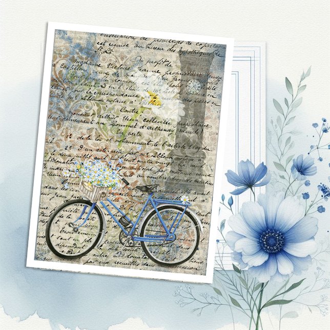 Floral Bicycle Clock Ephemera Postcard (Creator Uploaded)