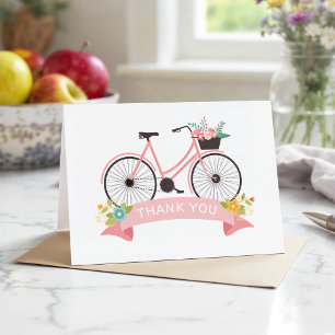 Floral Bicycle Coral Pink Classy Chic Thank You Card