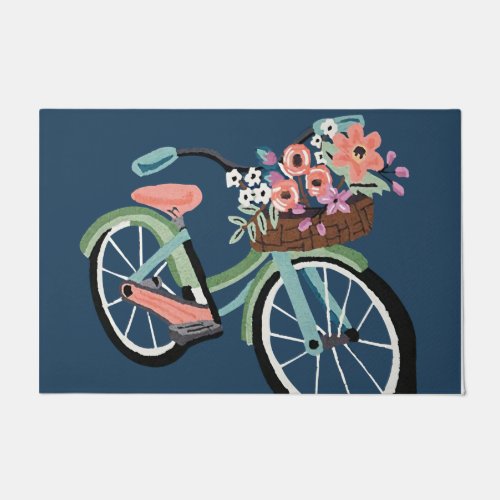  Floral Bicycle Doormat Cute Blue Mat