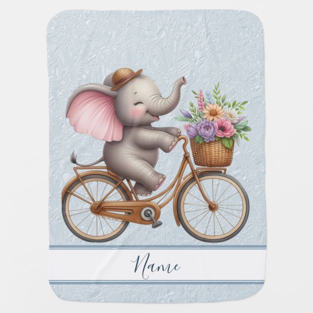 Floral Bicycle Elephant Baby Blanket (Front)