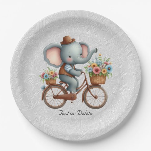 Floral Bicycle Elephant Paper Plate