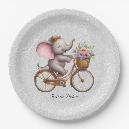 Floral Bicycle Elephant Paper Plate