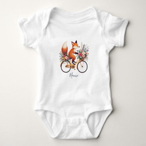 Floral Bicycle Fox Baby Bodysuit