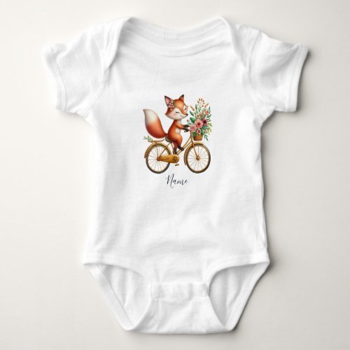 Floral Bicycle Fox Baby Bodysuit