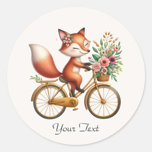 Floral Bicycle Fox Sticker (Front)