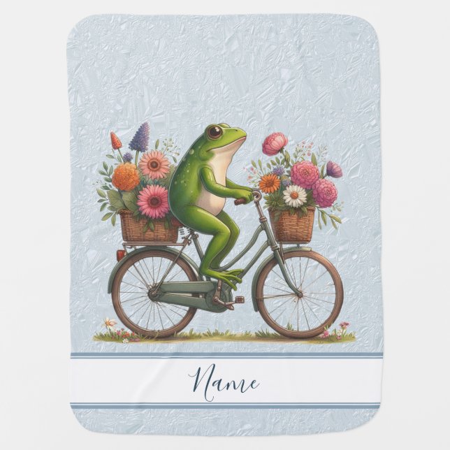 Floral Bicycle Frog Baby Blanket (Front)