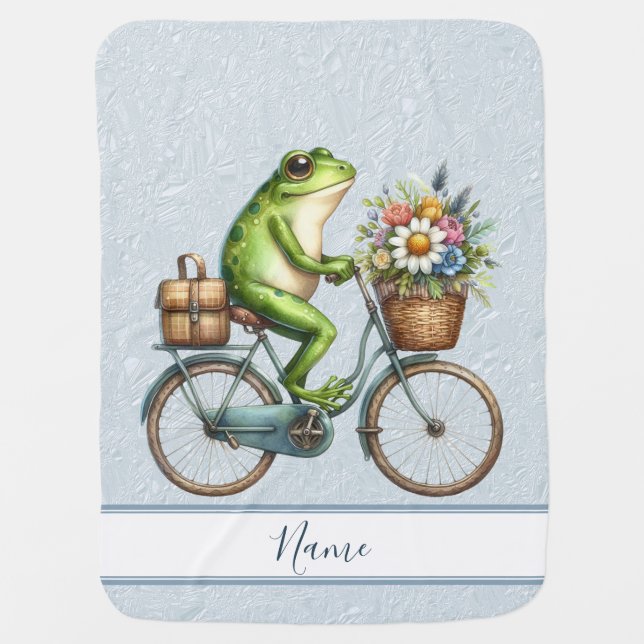 Floral Bicycle Frog Baby Blanket (Front)