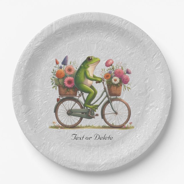 Floral Bicycle Frog Paper Plate (Front)