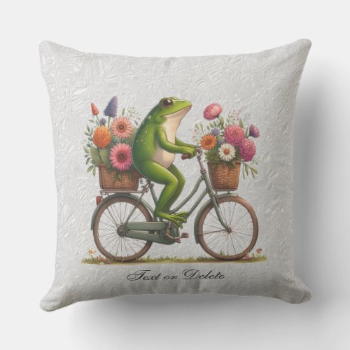 Floral Bicycle Frog Throw Pillow