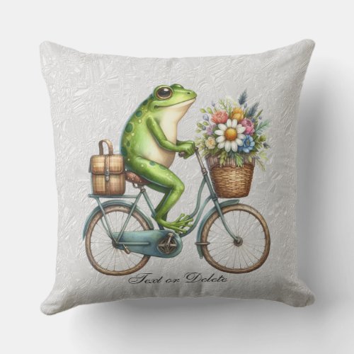 Floral Bicycle Frog Throw Pillow
