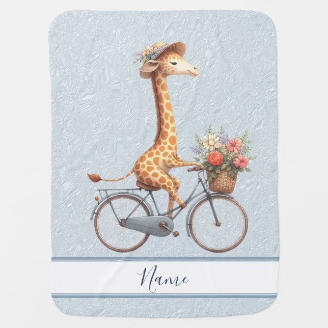 Floral Bicycle Giraffe Baby Blanket (Front)