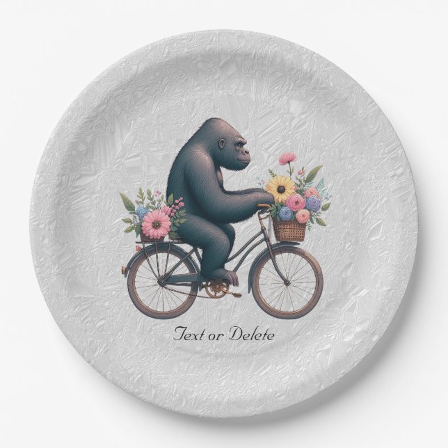 Floral Bicycle Gorilla Paper Plate (Front)