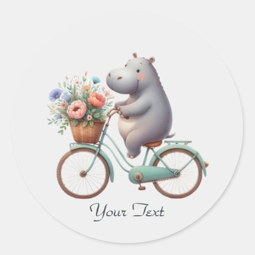 Floral Bicycle Hippo Sticker