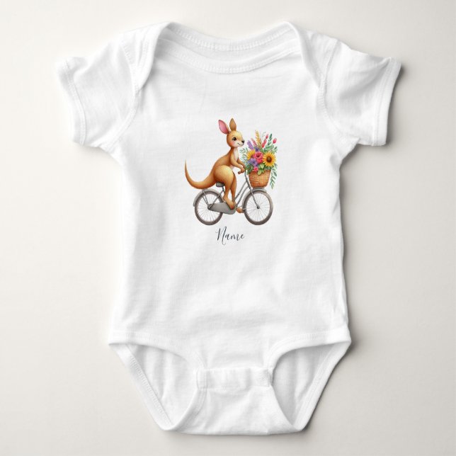 Floral Bicycle Kangaroo Baby Bodysuit (Front)