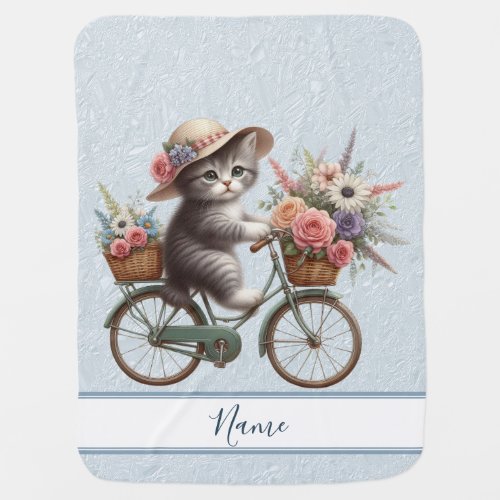 Floral Bicycle Kitten Baby Blanket