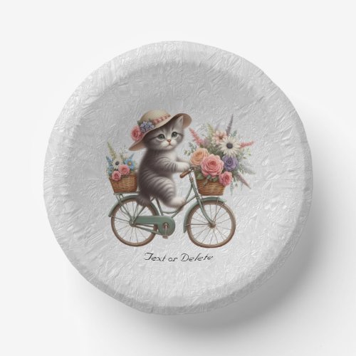 Floral Bicycle Kitten Paper Bowl