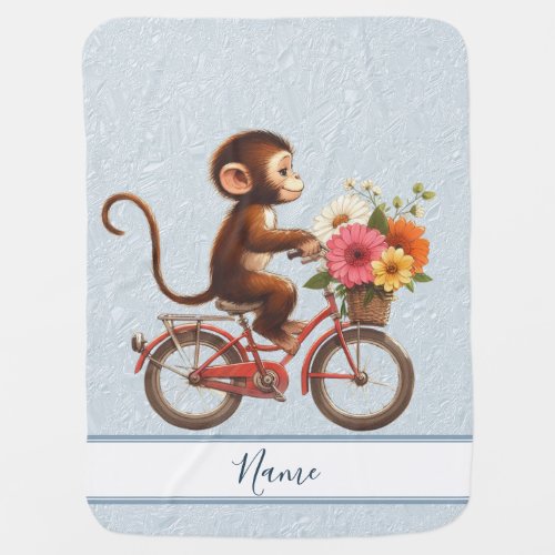 Floral Bicycle Monkey Baby Blanket