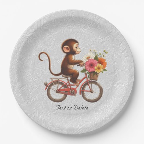 Floral Bicycle Monkey Paper Plate