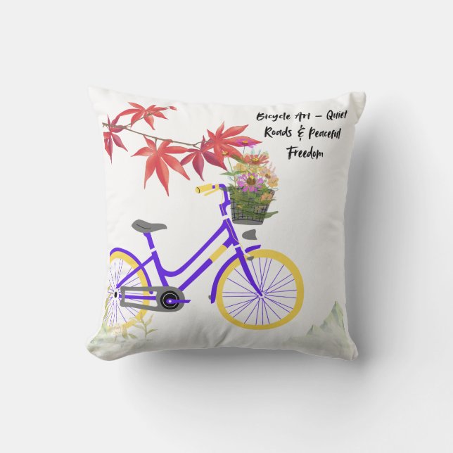 Floral Bicycle Motivation Design Throw Pillow (Front)