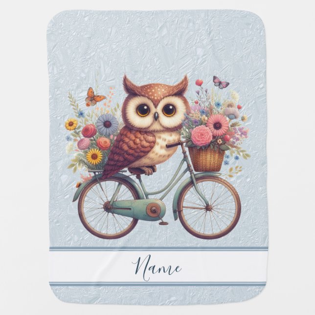 Floral Bicycle Owl Baby Blanket (Front)