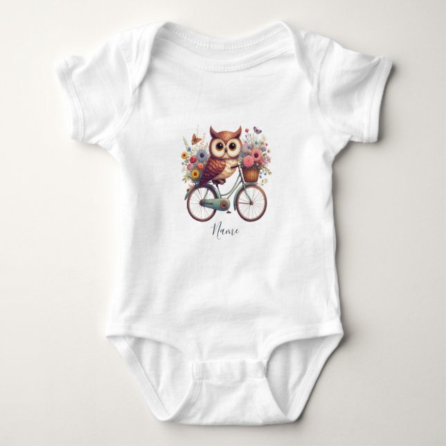 Floral Bicycle Owl Baby Bodysuit (Front)