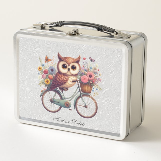 Floral Bicycle Owl Metal Lunch box (Front)