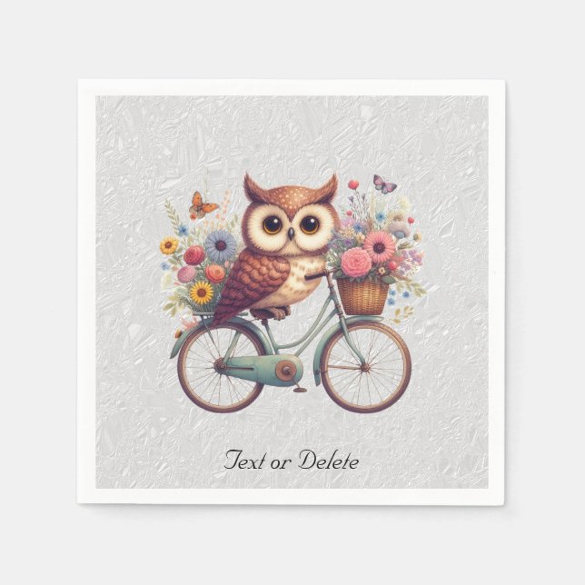 Floral Bicycle Owl Napkins (Front)
