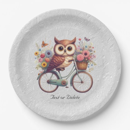 Floral Bicycle Owl Paper Plate
