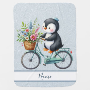 Floral Bicycle Penguin Baby Blanket