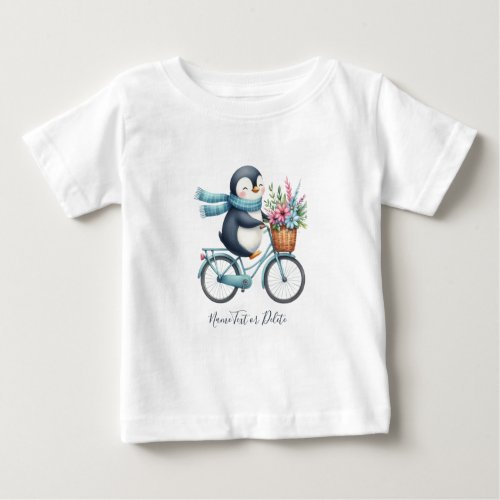 Floral Bicycle Penguin Baby T_Shirt