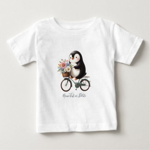 Floral Bicycle Penguin Baby T_Shirt