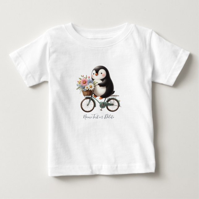 Floral Bicycle Penguin Baby T-Shirt (Front)