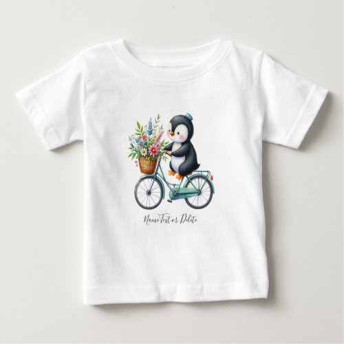 Floral Bicycle Penguin Baby T_Shirt