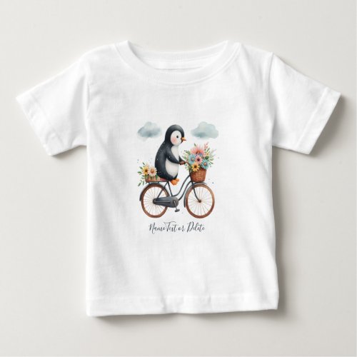 Floral Bicycle Penguin Baby T_Shirt